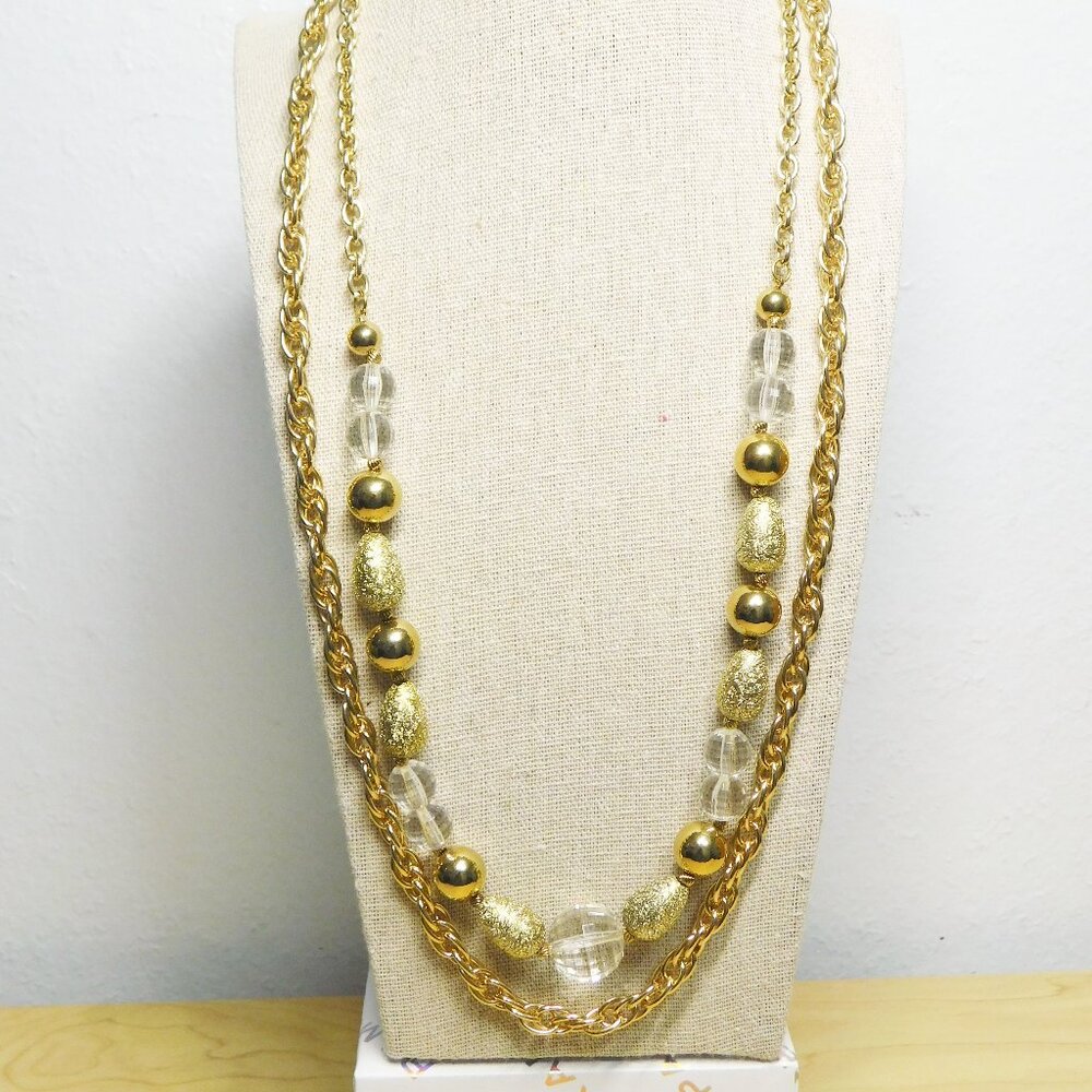 Coro - Double Stranded Gold Tone Beaded Longer Necklace